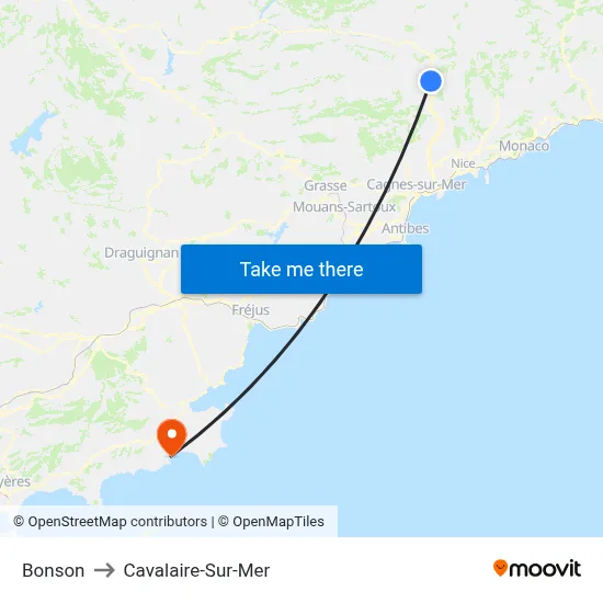 Bonson to Cavalaire-Sur-Mer map