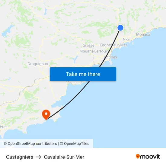 Castagniers to Cavalaire-Sur-Mer map