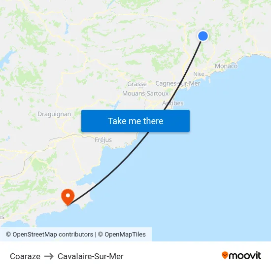 Coaraze to Cavalaire-Sur-Mer map