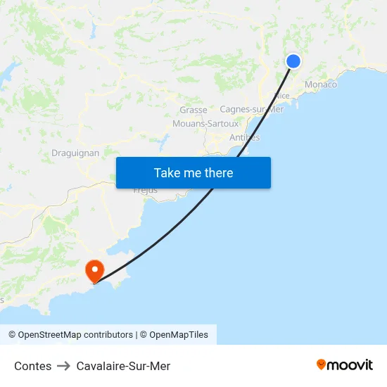 Contes to Cavalaire-Sur-Mer map