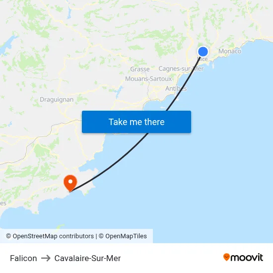 Falicon to Cavalaire-Sur-Mer map