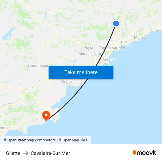 Gilette to Cavalaire-Sur-Mer map