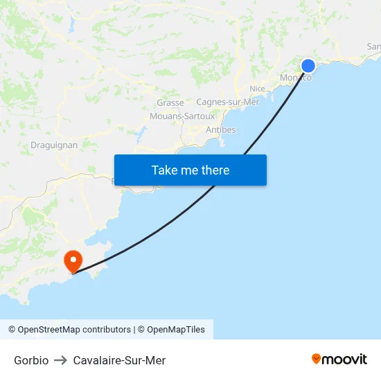 Gorbio to Cavalaire-Sur-Mer map