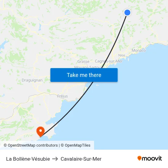 La Bollène-Vésubie to Cavalaire-Sur-Mer map