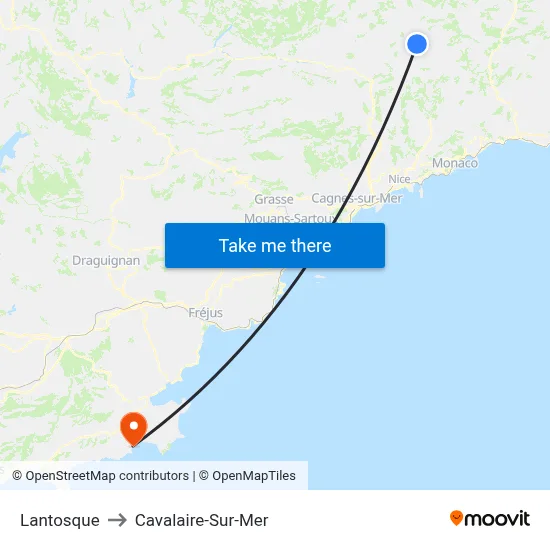Lantosque to Cavalaire-Sur-Mer map