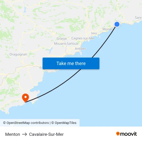 Menton to Cavalaire-Sur-Mer map