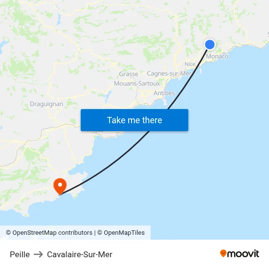 Peille to Cavalaire-Sur-Mer map