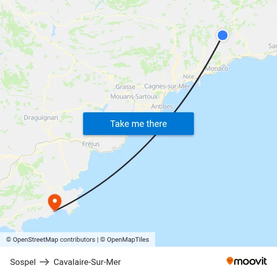 Sospel to Cavalaire-Sur-Mer map