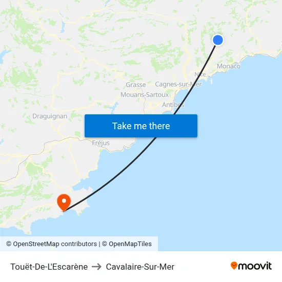 Touët-De-L'Escarène to Cavalaire-Sur-Mer map