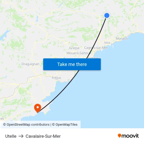 Utelle to Cavalaire-Sur-Mer map