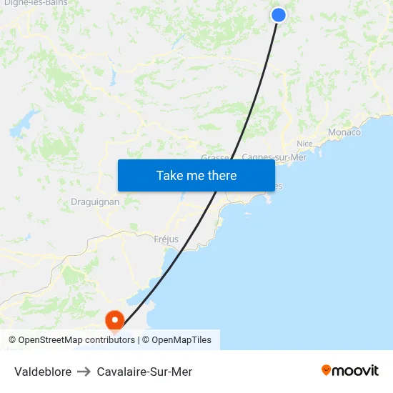 Valdeblore to Cavalaire-Sur-Mer map