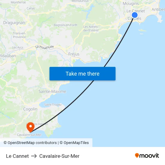 Le Cannet to Cavalaire-Sur-Mer map