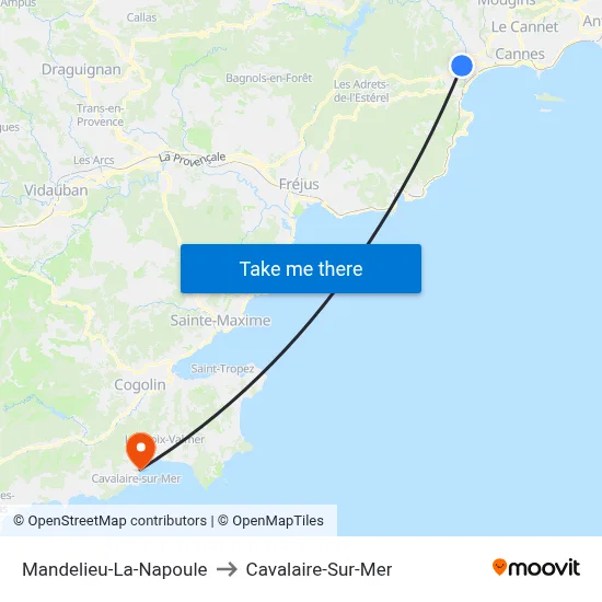 Mandelieu-La-Napoule to Cavalaire-Sur-Mer map