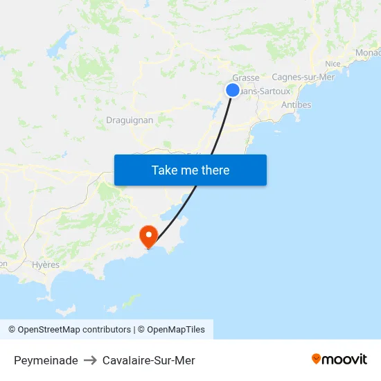 Peymeinade to Cavalaire-Sur-Mer map