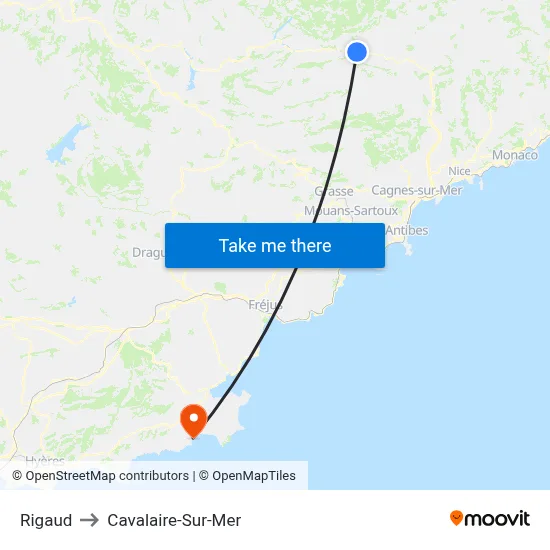 Rigaud to Cavalaire-Sur-Mer map