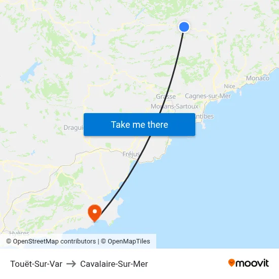 Touët-Sur-Var to Cavalaire-Sur-Mer map