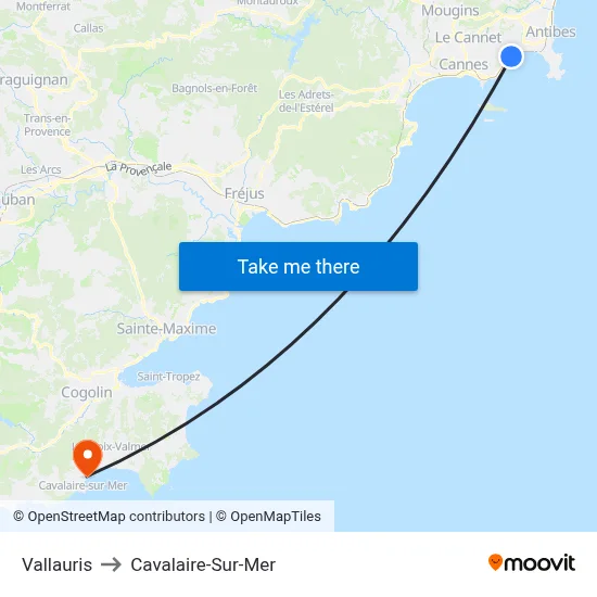 Vallauris to Cavalaire-Sur-Mer map