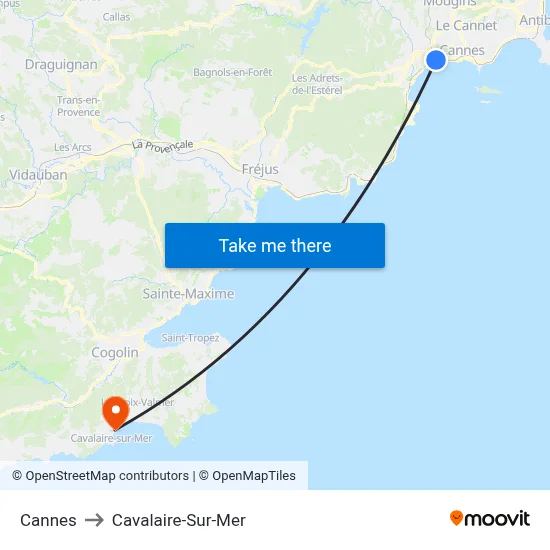 Cannes to Cavalaire-Sur-Mer map