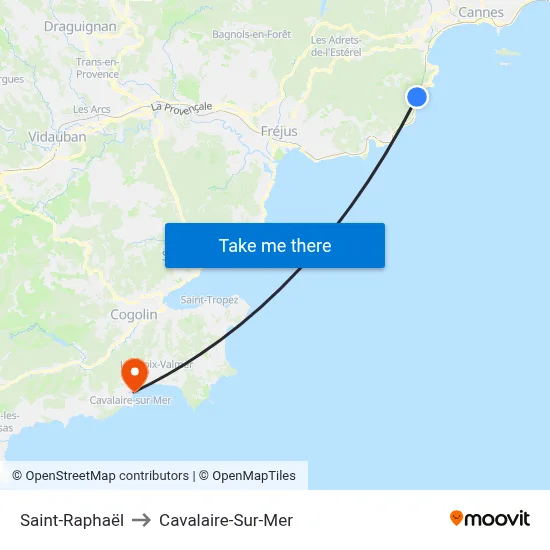 Saint-Raphaël to Cavalaire-Sur-Mer map