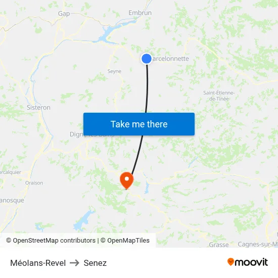 Méolans-Revel to Senez map