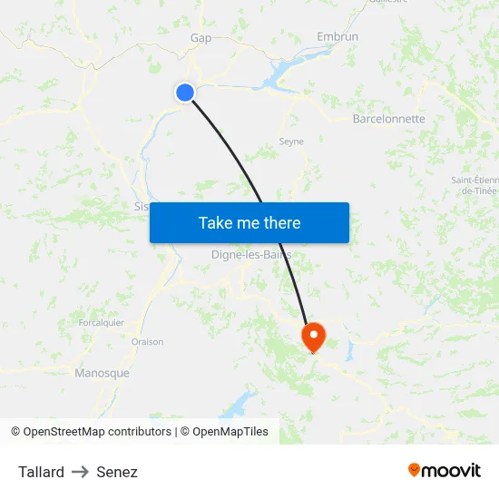 Tallard to Senez map