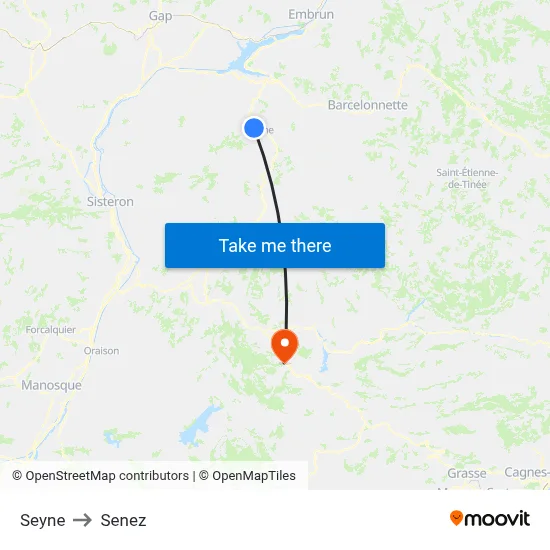 Seyne to Senez map