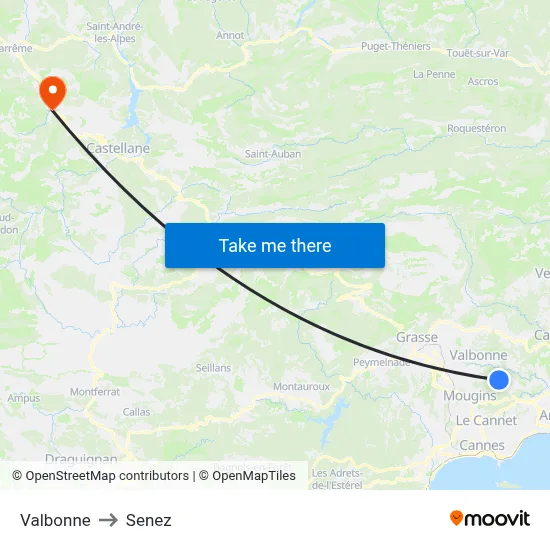 Valbonne to Senez map