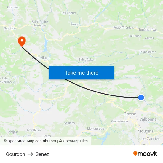 Gourdon to Senez map