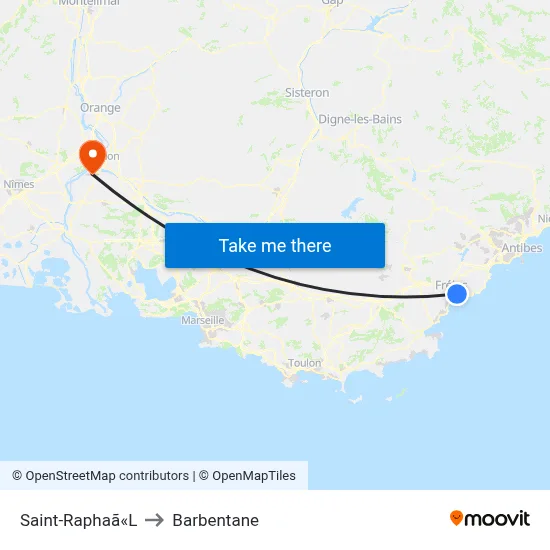 Saint-Raphaã«L to Barbentane map