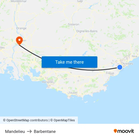 Mandelieu to Barbentane map
