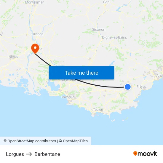 Lorgues to Barbentane map