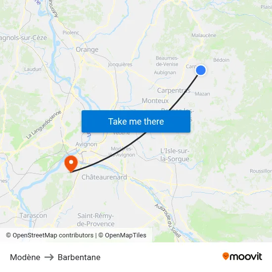 Modène to Barbentane map