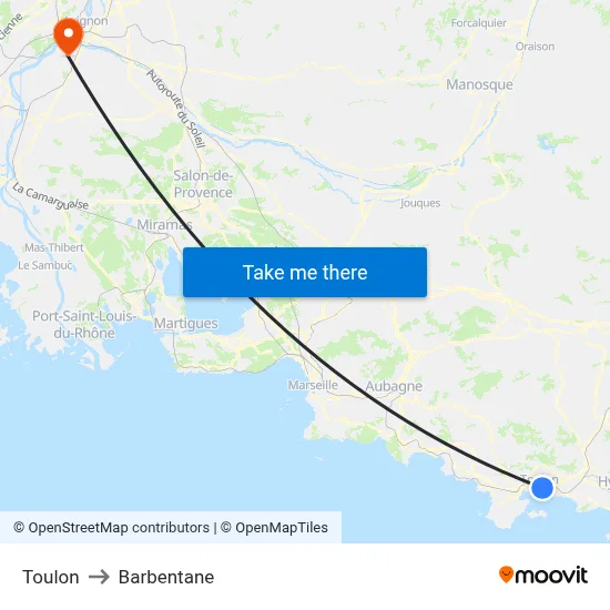 Toulon to Barbentane map
