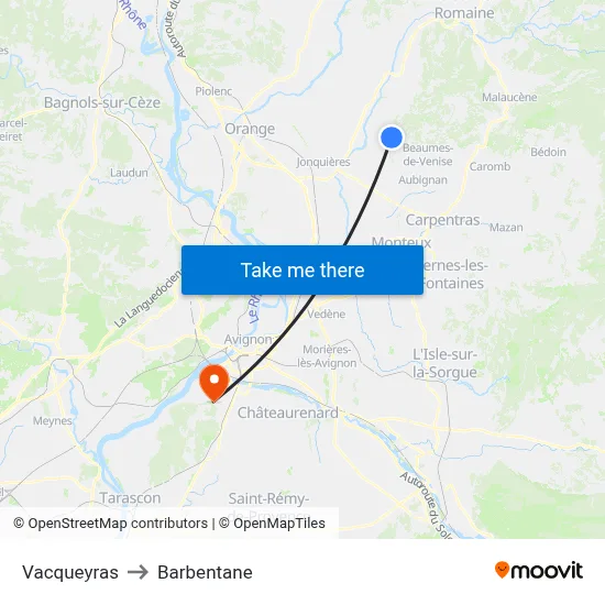Vacqueyras to Barbentane map
