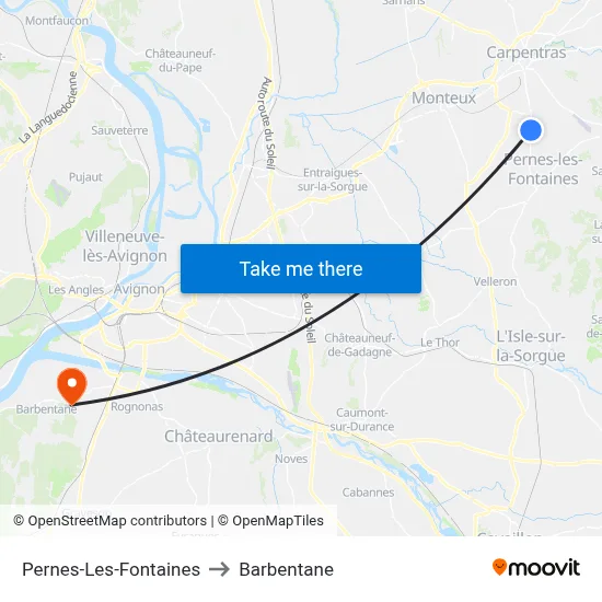Pernes-Les-Fontaines to Barbentane map