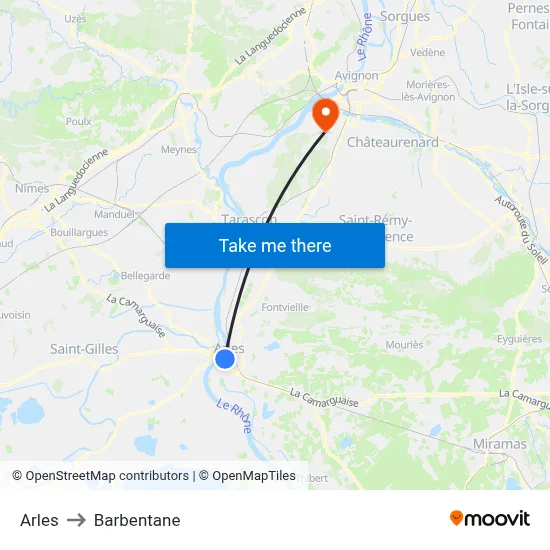 Arles to Barbentane map
