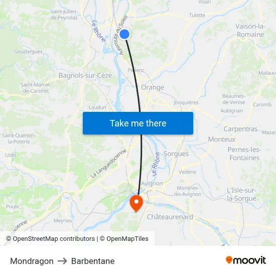 Mondragon to Barbentane map