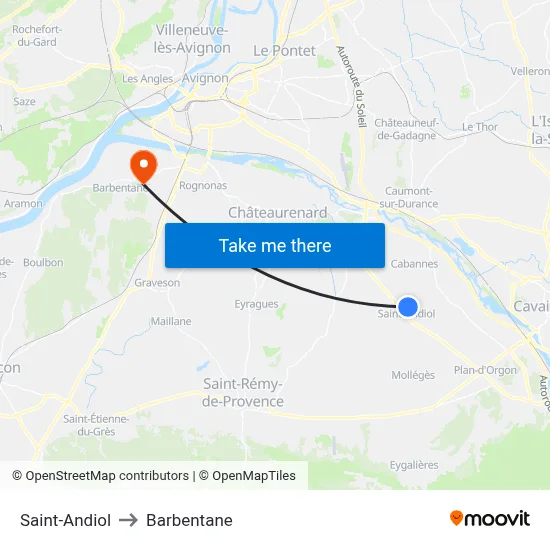 Saint-Andiol to Barbentane map