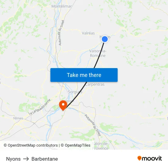 Nyons to Barbentane map