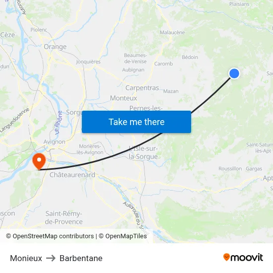 Monieux to Barbentane map