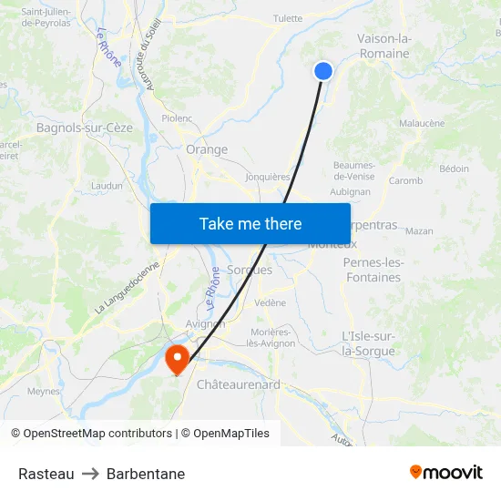 Rasteau to Barbentane map