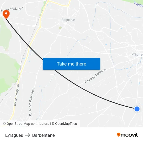 Eyragues to Barbentane map
