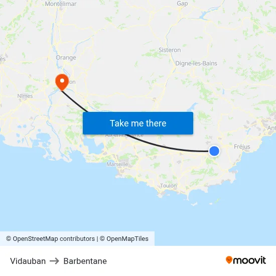 Vidauban to Barbentane map