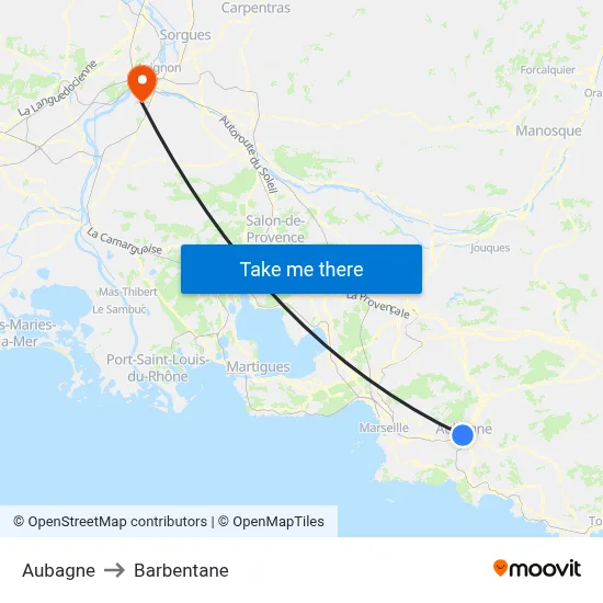 Aubagne to Barbentane map