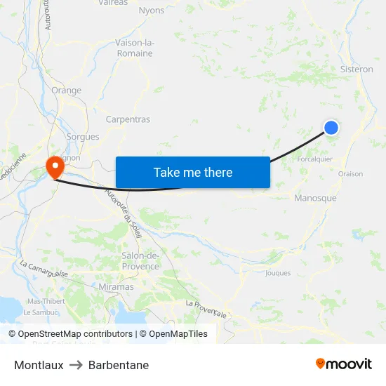 Montlaux to Barbentane map