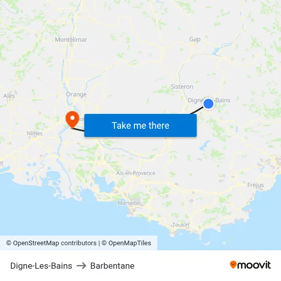 Digne-Les-Bains to Barbentane map