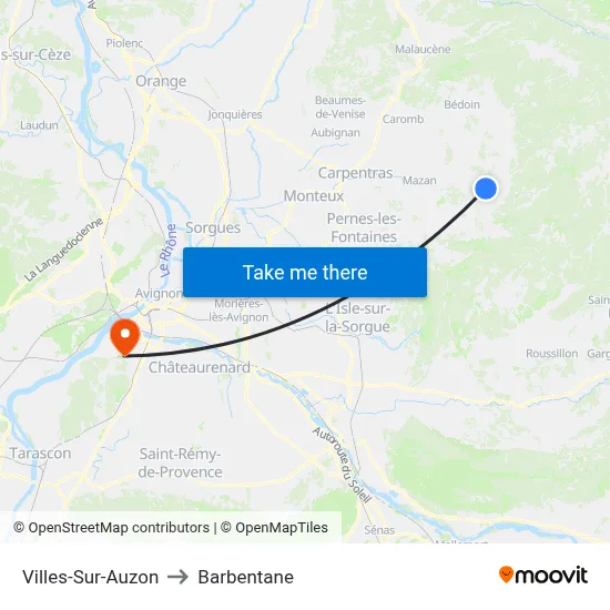 Villes-Sur-Auzon to Barbentane map