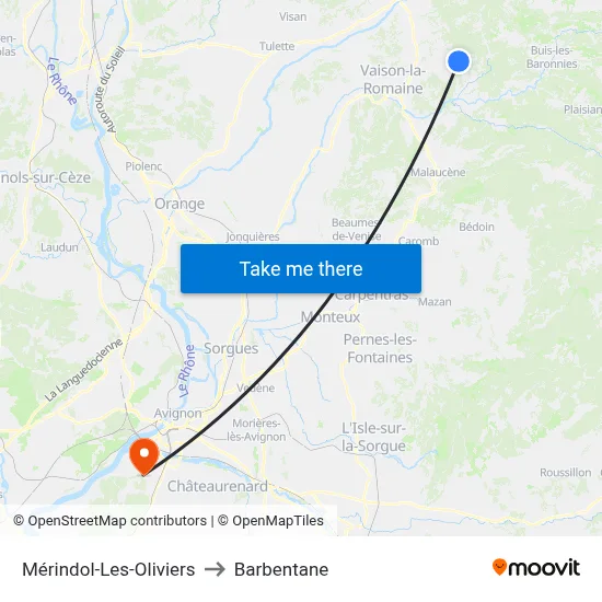 Mérindol-Les-Oliviers to Barbentane map