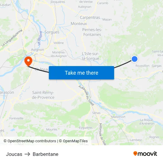 Joucas to Barbentane map