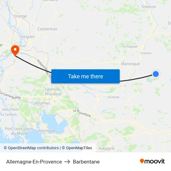 Allemagne-En-Provence to Barbentane map